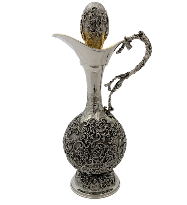 FINE 925 STERLING SILVER HANDMADE HEAVY FLORAL & LEAF APPLIQUE ORNATE PITCHER