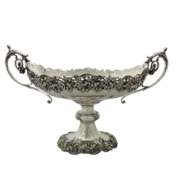 ANTIQUE USA 925 STERLING SILVER HANDMADE FLORAL ORNATE FRUIT BOWL CENTERPIECE