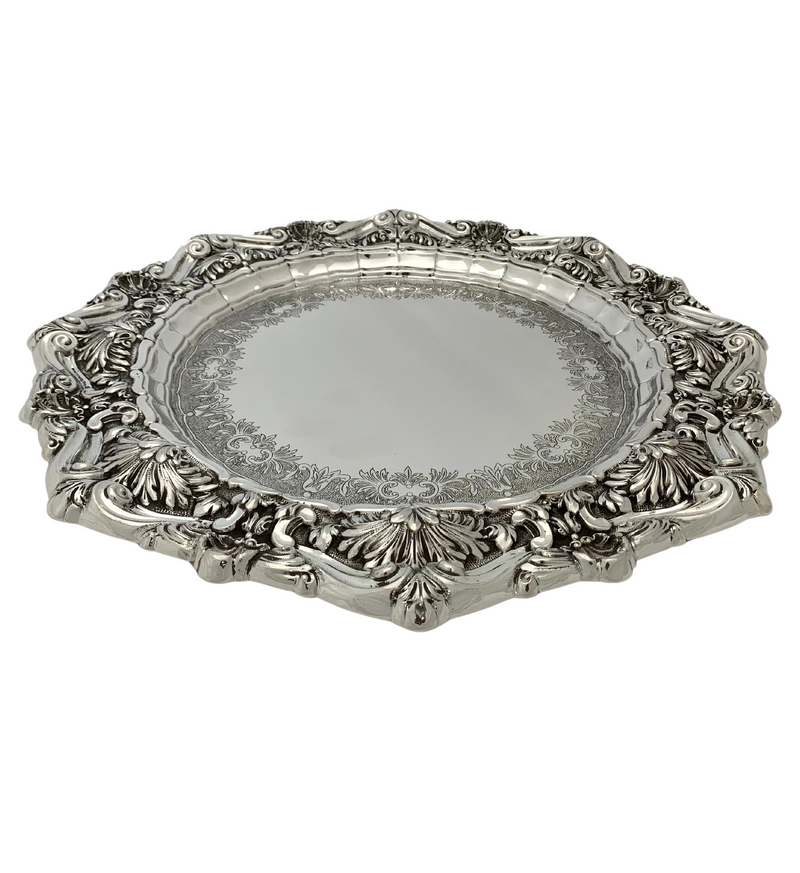 TOPAZIO 925 STERLING SILVER HANDMADE INTRICATE ORNATE CHASED LEAF ROUND TRAY