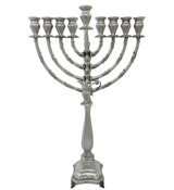 FINE LARGE 925 STERLING SILVER HANDMADE MODERN CHASED LEAF SLEEK HANUKAH MENORAH