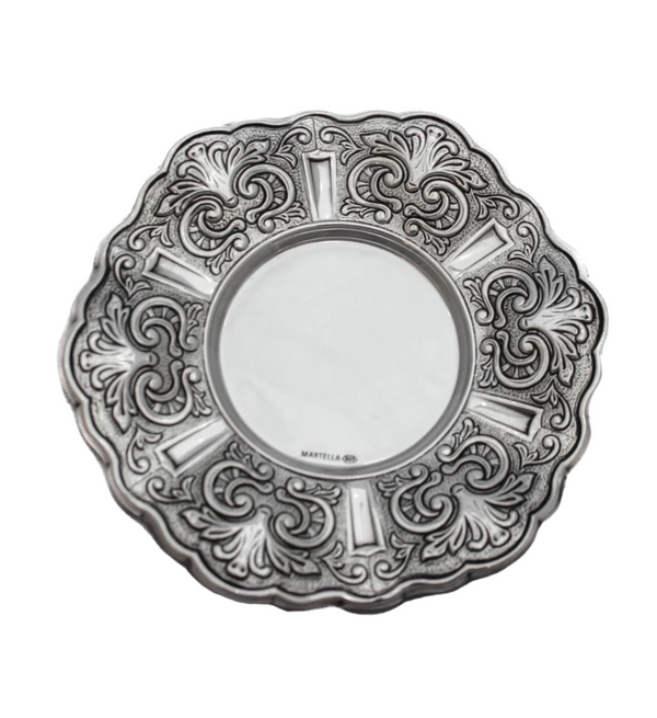 FINE 925 STERLING SILVER HAND CHASED BASEL FLORAL ORNATE BORDER PLATE TRAY