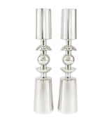 FINE 925 STERLING SILVER HANDMADE MODERN SHINY SLEEK ROUND UNIQUE CANDLESTICKS