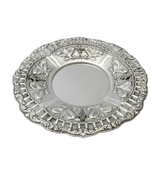 925 STERLING SILVER HANDMADE CHASED SWIRL LEAF APPLIQUE MATTE SHINY ROUND TRAY