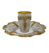 FINE 925 STERLING SILVER & GILDED HANDMADE FLORAL LEAF CHASED ORNATE CUP & TRAY