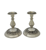 ANTIQUE S. KIRK & SON STERLING SILVER HANDMADE FLORAL REPOUSSE CANDLESTICKS