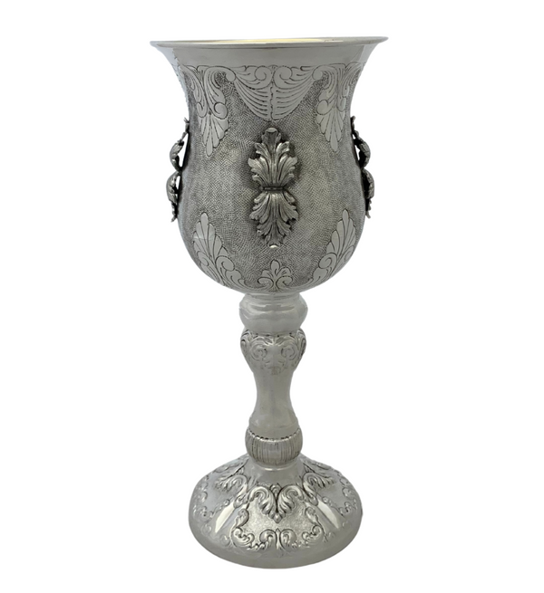 925 STERLING SILVER HANDMADE CHASED LEAF APPLIQUE SWIRL MATTE SHINY ELIYAHU CUP