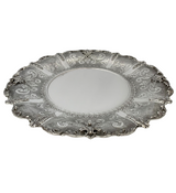 FINE 925 STERLING SILVER HANDMADE CHASED LEAF APPLIQUE MATTE & SHINY ROUND TRAY