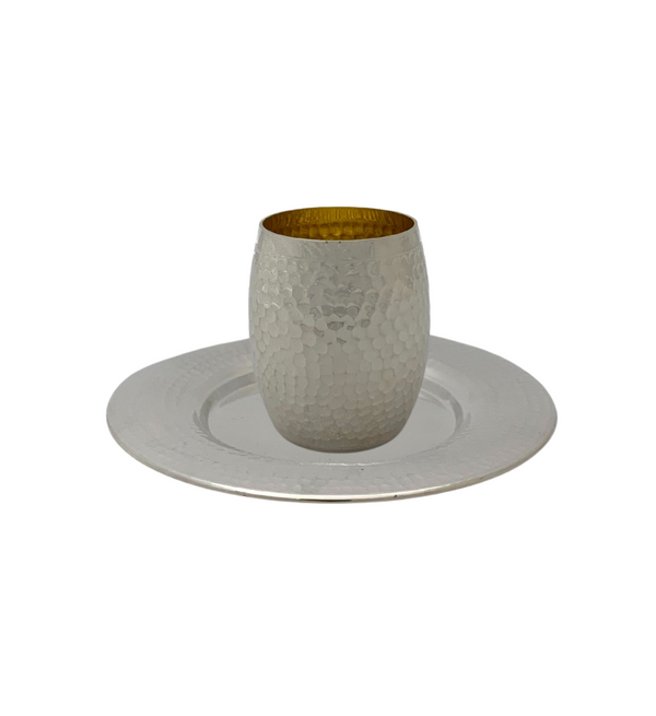 FINE 925 STERLING SILVER HANDMADE MODERN HAMMERED SHINY SLEEK ROUND CUP & TRAY