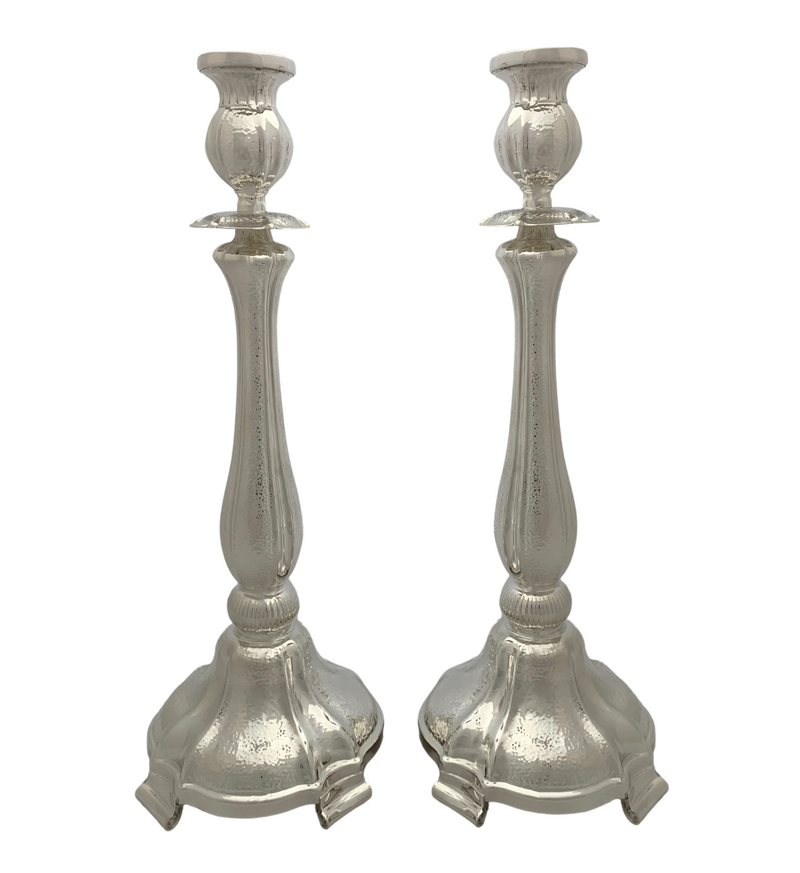 FINE 925 STERLING SILVER HANDMADE MODERN HAMMERED SHINY SLEEK CANDLESTICKS
