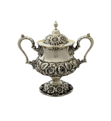 ANTIQUE 1936 STIEFF 925 STERLING SILVER HANDMADE CHASED REPOUSSE ROSE HONEY DISH