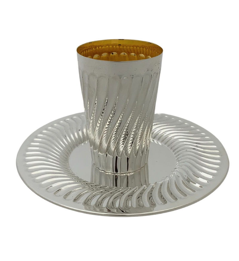 FINE TOPAZIO 925 STERLING SILVER HANDMADE MODERN FLUTED SHINY SLEEK CUP & TRAY