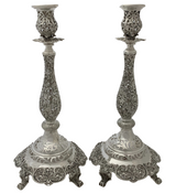 FINE 925 STERLING SILVER HANDMADE CHASED FLORAL LEAF CUT OUT ORNATE CANDLESTICKS