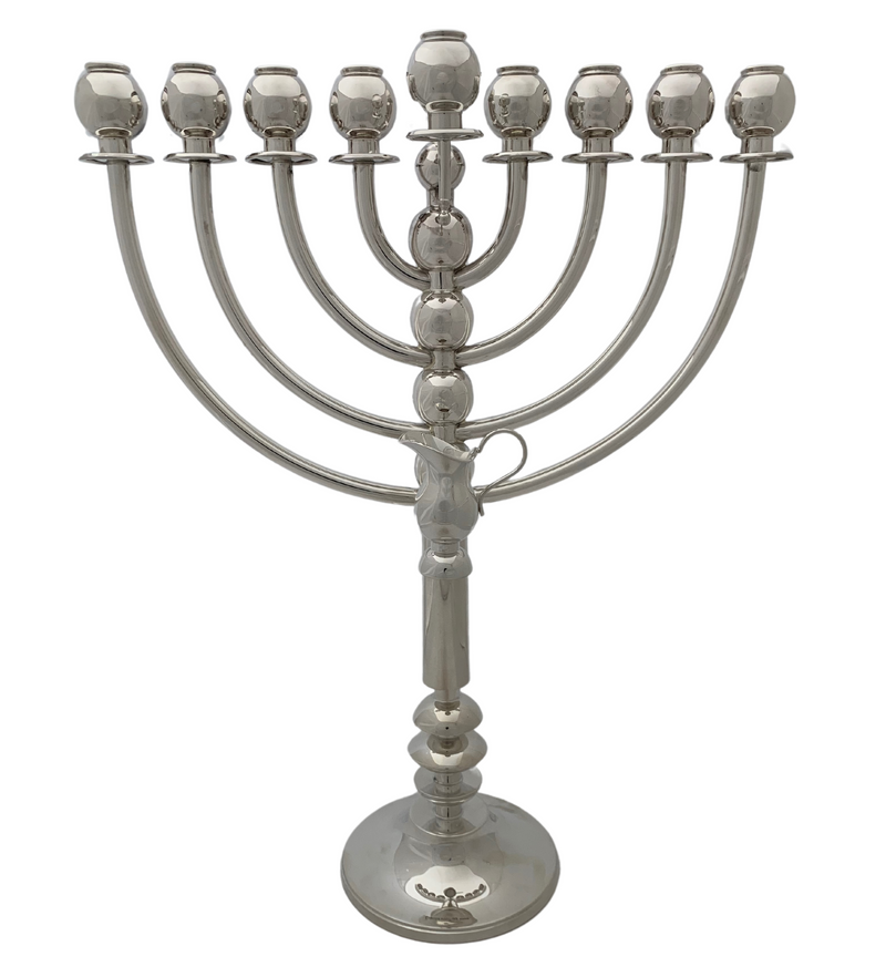 FINE TOPAZIO 925 STERLING SILVER HANDMADE MODERN PLAIN SHINY SLEEK ROUND MENORAH