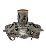 ITALY 925 STERLING SILVER HANDMADE HEAVY LEAF APPLIQUE ORNATE MATTE CUP & TRAY