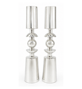 FINE 925 STERLING SILVER HANDMADE MODERN SHINY SLEEK ROUND UNIQUE CANDLESTICKS