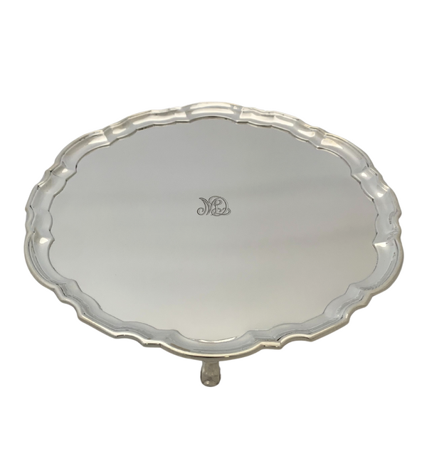 TIFFANY & CO 925 STERLING SILVER HANDMADE SCALLOPED MONOGRAMMED FOOTED SALVER