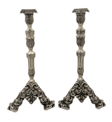 ANTIQUE OLD PORTUGUESE 833 SILVER HANDMADE PIERCED LEAF FOLIATE CANDLESTICKS