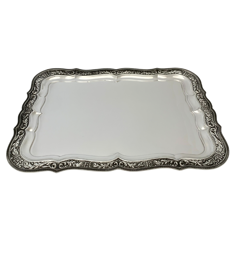 FINE ITALIAN 925 STERLING SILVER HANDMADE INTRICATE BORDER MATTE & SHINY TRAY