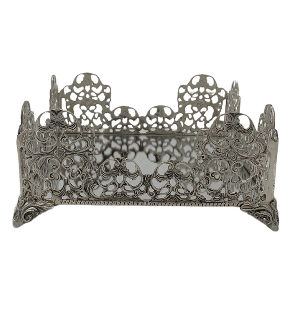 FINE 925 STERLING SILVER HANDMADE OPEN LACE FLORAL ORNATE FLAT NAPKIN HOLDER