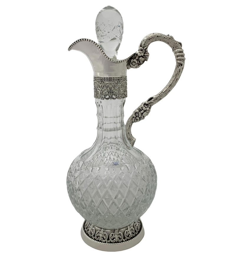 FINE TOPAZIO 925 STERLING SILVER & CRYSTAL HANDMADE FLORAL CHASED ORNATE PITCHER
