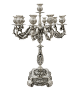 ITALIAN 925 STERLING SILVER HANDMADE CHASED LEAF APPLIQUE 11 LIGHT CANDELABRA