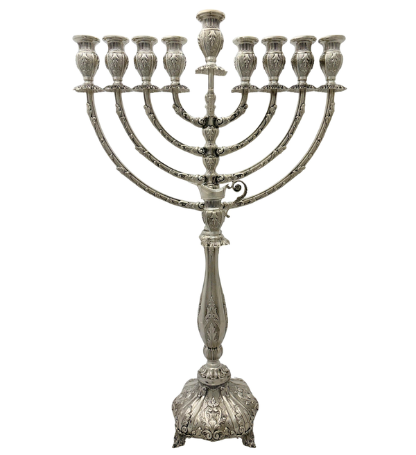 FINE 925 STERLING SILVER HANDMADE LEAF CHASED SWIRL MATTE SHINY CHANUKAH MENORAH