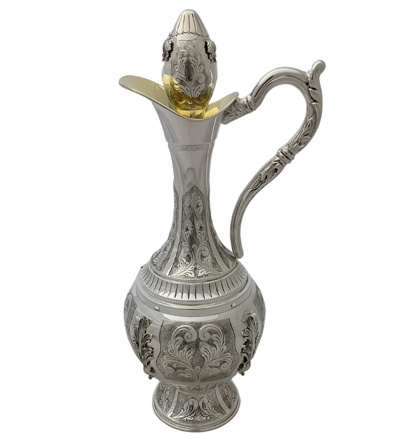 FINE 925 STERLING SILVER HANDMADE CHASED ORNATE SWIRL LEAF APPLIQUE WINE BOTTLE