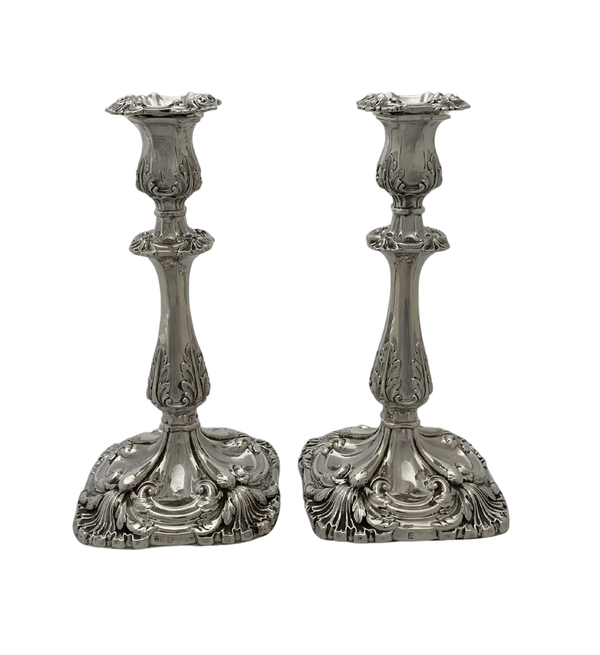 ANTIQUE 1836 WILLIAM IV SILVER HANDMADE LEAF ORNATE APPLIQUE CANDLESTICKS