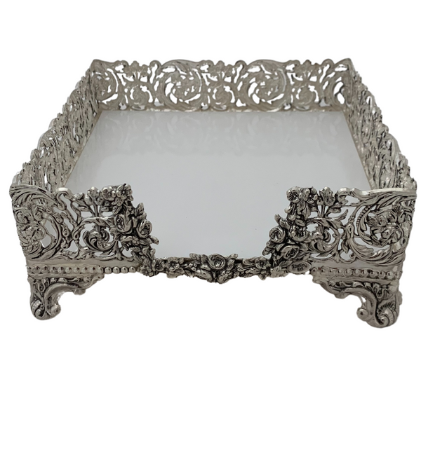FINE 925 STERLING SILVER HANDMADE FLORAL LEAF ORNATE LACE FLAT NAPKIN HOLDER