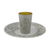 FINE 925 STERLING SILVER HANDMADE SWIRL CHASED ORNATE MATTE & SHINY CUP & TRAY