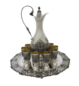 ITALIAN 925 STERLING SILVER HANDMADE FLORAL ORNATE CHASED SHINY SLEEK LIQUOR SET