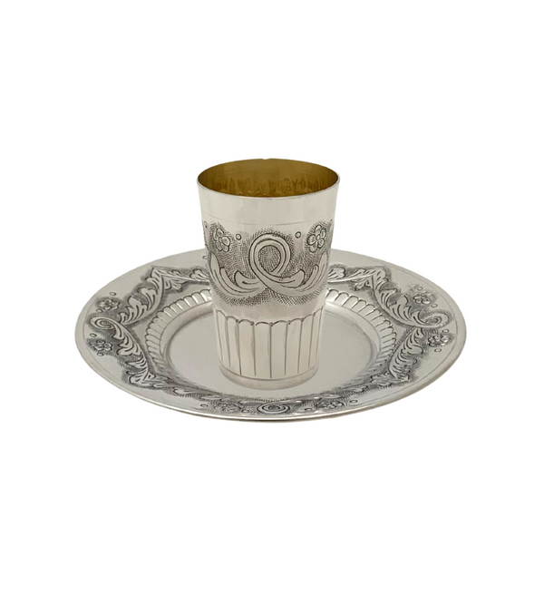 925 STERLING SILVER HANDMADE ELEGANT DAINTY FLOWER ORNATE SHINY SLEEK CUP & TRAY