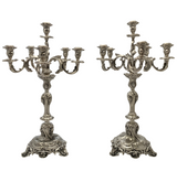 ANTIQUE CIRCA 1870 AUSTRIAN 800 SILVER HANDMADE ORNATE 6 LIGHT CANDELABRA PAIR