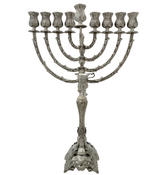 TALL 925 STERLING SILVER HANDMADE CHASED LEAF APPLIQUE ORNATE CHANUKAH MENORAH