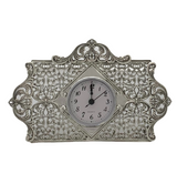 FINE 925 STERLING SILVER HANDMADE OPEN LACE SWIRL ORNATE LEAF QUARTZ TABLE CLOCK