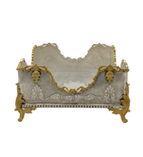 925 STERLING SILVER & GILDED HANDMADE LEAF APPLIQUE CHASED FLAT NAPKIN HOLDER