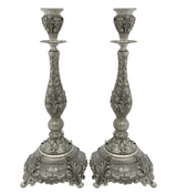 FINE 925 STERLING SILVER HANDMADE CHASED LEAF ORNATE MATTE & SHINY CANDLESTICKS