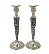 ANTIQUE STIEFF 925 STERLING SILVER WEIGHTED HANDMADE REPOUSSE ROSES CANDLESTICKS