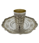 ITALIAN 925 STERLING SILVER & GILDED HANDMADE CHASED MATTE & SHINY CUP & TRAY