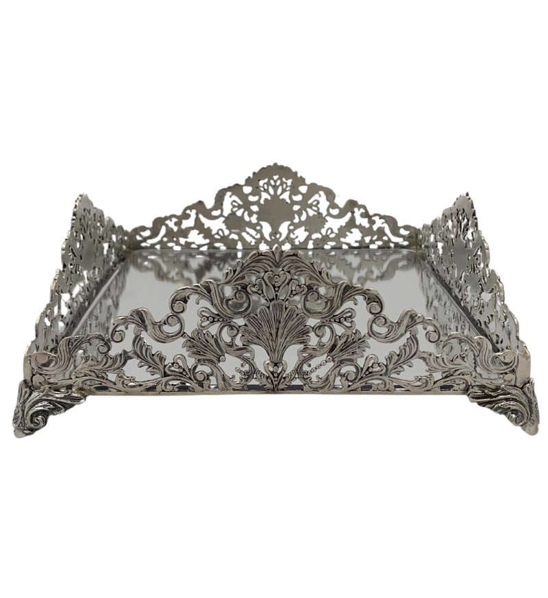 FINE 925 STERLING SILVER HANDMADE SHELL FLORAL ORNATE LACE FLAT NAPKIN HOLDER