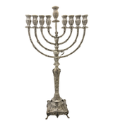 925 STERLING SILVER HANDMADE LEAF APPLIQUE CHASED SWIRL ORNATE CHANUKAH MENORAH