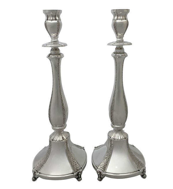 FINE 925 STERLING SILVER HANDMADE DIAMOND CUT & SHINY SLEEK ROUND CANDLESTICKS