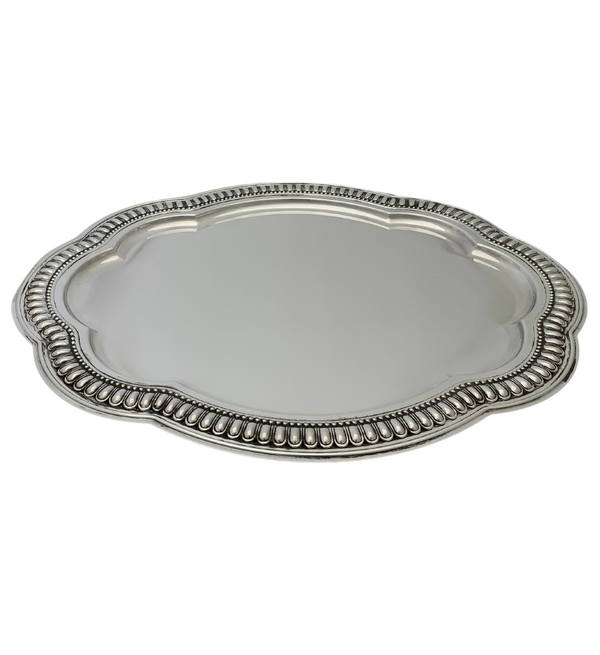 FINE ITALIAN 925 STERLING SILVER HANDMADE SLEEK SCALLOPED ORNATE OVAL TRAY