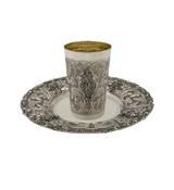 925 STERLING SILVER HANDMADE FLORAL APPLIQUE ORNATE MATTE & SHINY CUP & TRAY