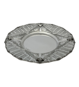 925 STERLING SILVER HANDMADE CHASED LEAF APPLIQUE MATTE SHINY ROUND PLATE TRAY