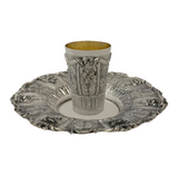 925 STERLING SILVER HANDMADE FLORAL CHASED SWIRL ORNATE MATTE SHINY CUP & TRAY