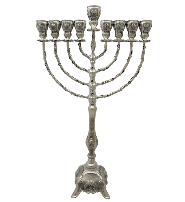 925 STERLING SILVER HANDMADE SHELL ORNATE APPLIQUE MATTE SHINY CHANUKAH MENORAH