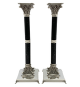 TALL ITALIAN 925 STERLING SILVER & STONE HANDMADE FLORAL COLUMN CANDLESTICKS