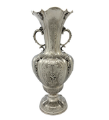 TALL 925 STERLING SILVER HANDMADE FLORAL LEAF ORNATE APPLIQUE CHASED FLOWER VASE