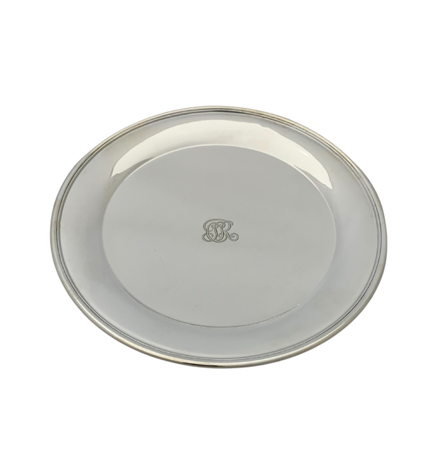 TIFFANY & CO 925 STERLING SILVER HANDMADE MODERN SIMPLE MONOGRAMMED ROUND PLATE